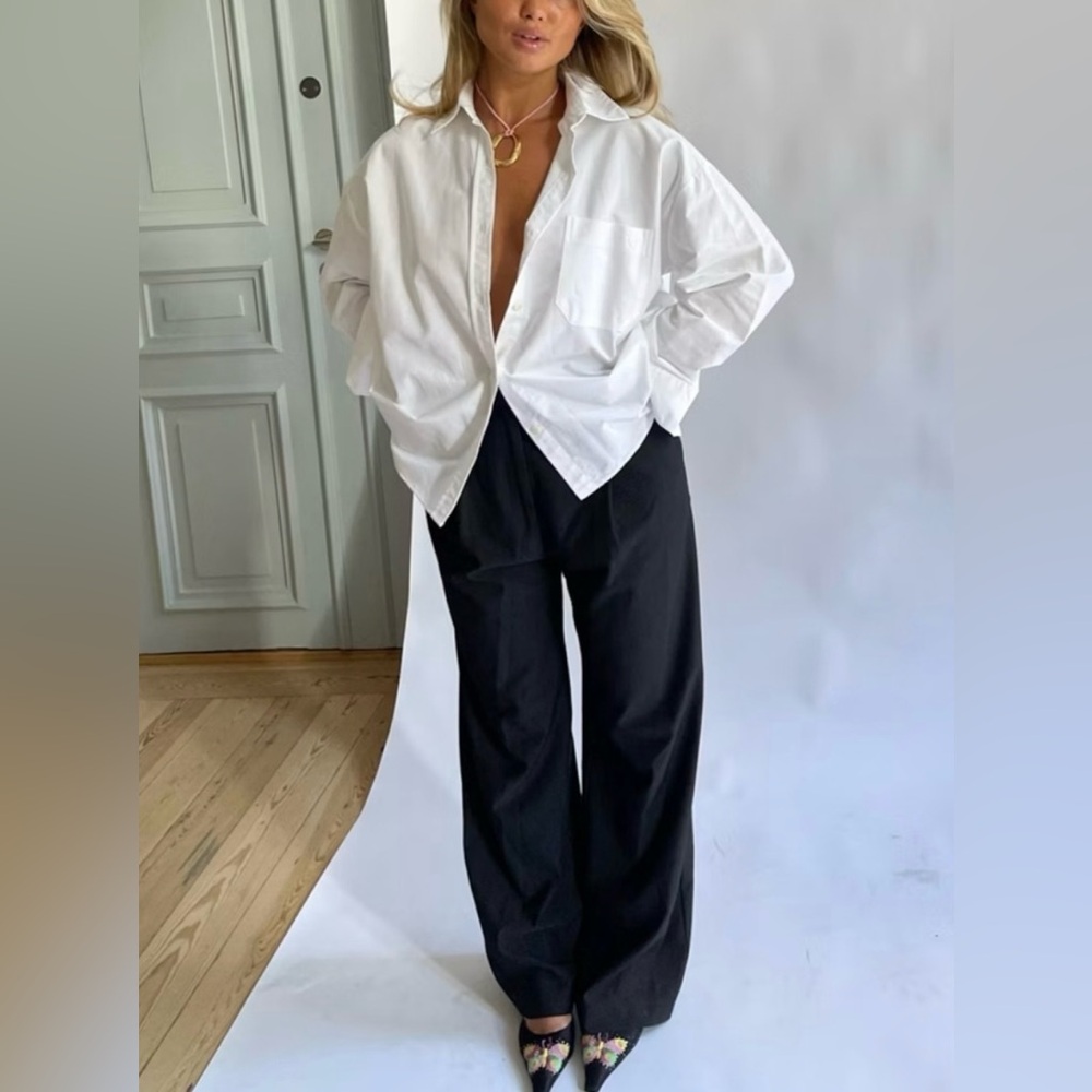 Djerf Avenue Favorite Black High Waisted Wide-Leg Trousers Women's Size X-Small